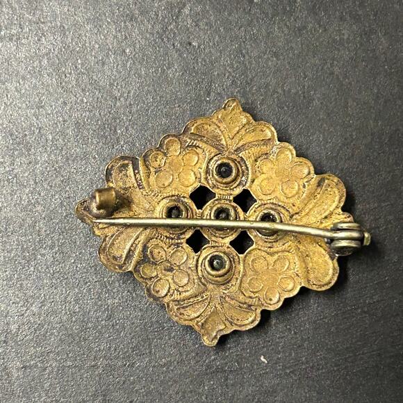 Antique 1940's-1960's Victorian/Art Deco Rhinestone and Enamel Brooch - Picture 2 of 4